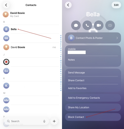 block contacts on iphone