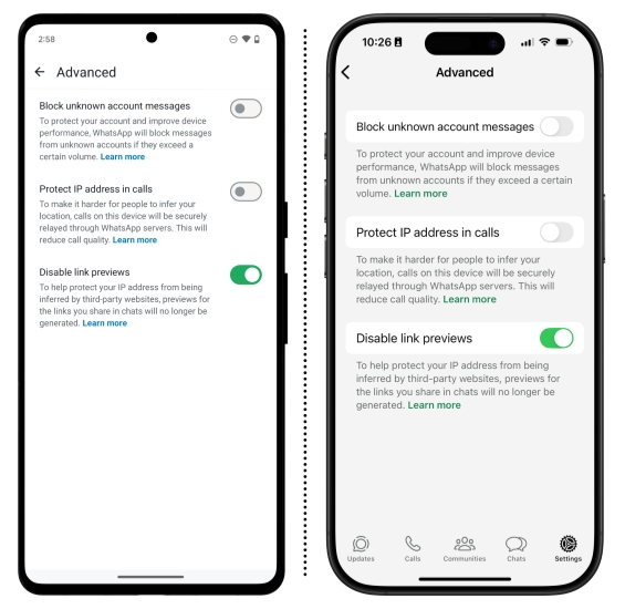 block unknown whatsapp account messages