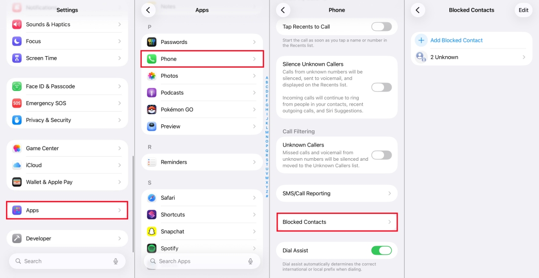 blocked contacts on iphone