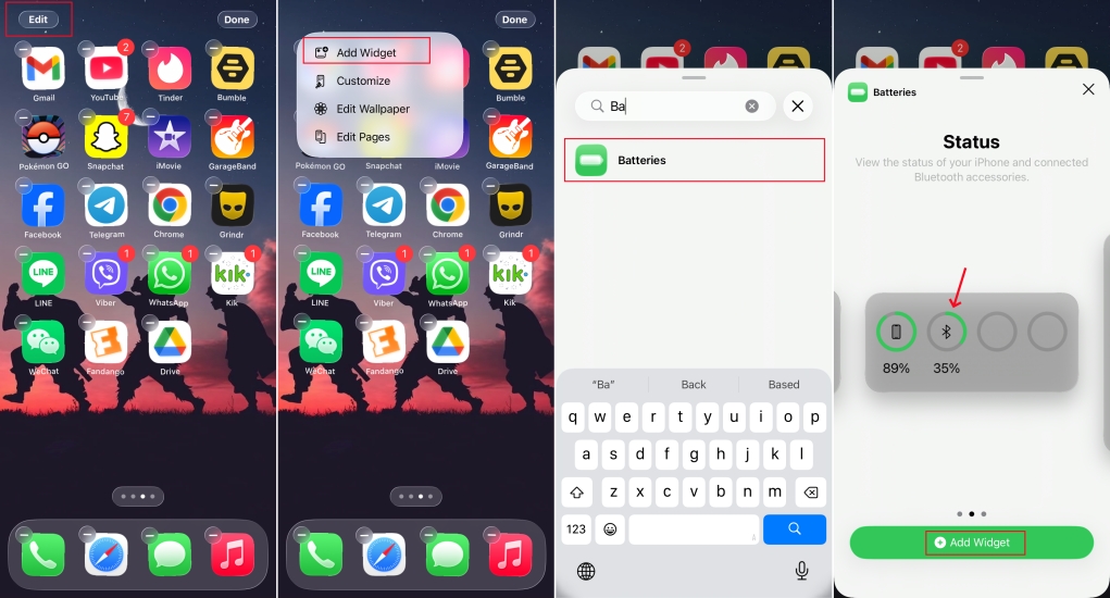 add batteries widget on iphone