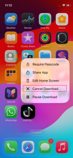 cancel download app on iphone