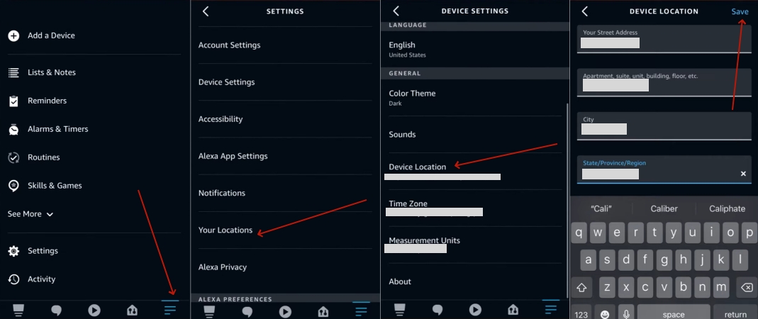 change alexa location on alexa app