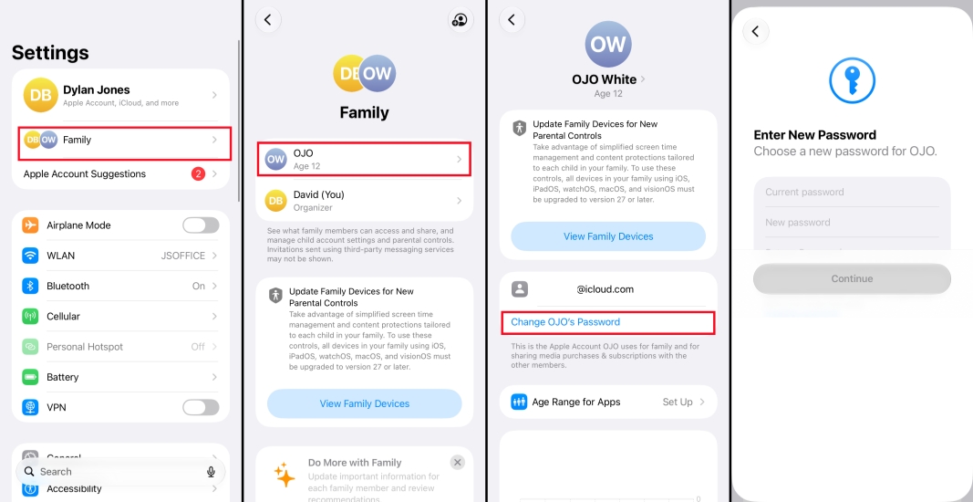 change apple id password for child via family sharing
