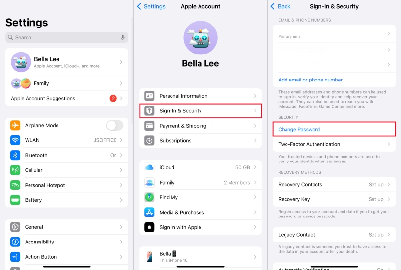 change apple id password on iphone