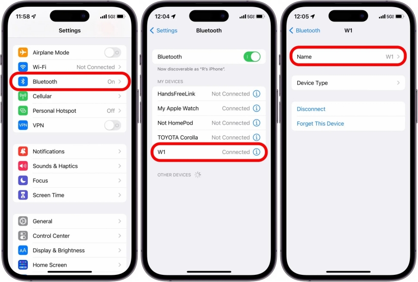 change bluetooth device name on iphone