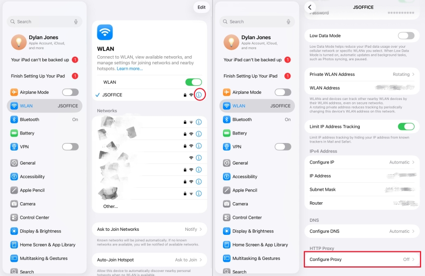 change location on ipad via configure proxy