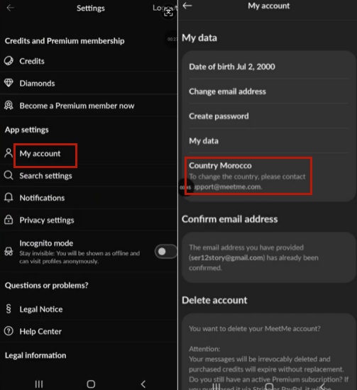 change country on meetme
