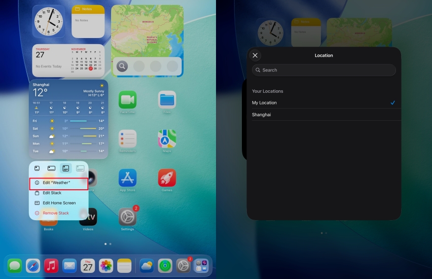 change default weather location on ipad
