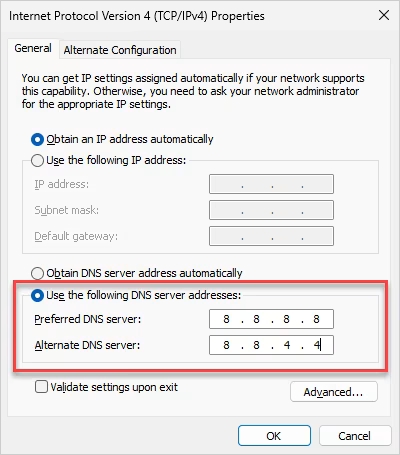 change dns on windows