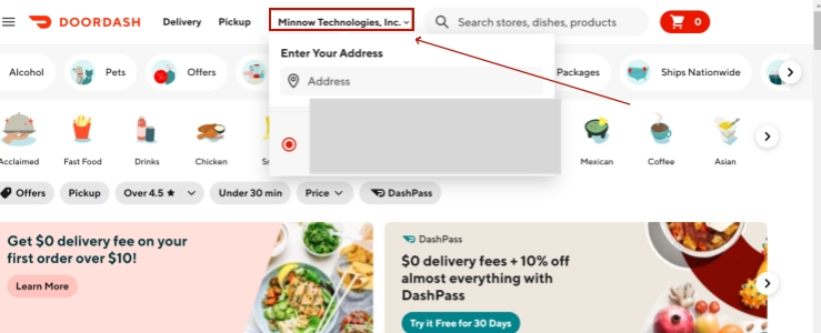 change doordash location on website