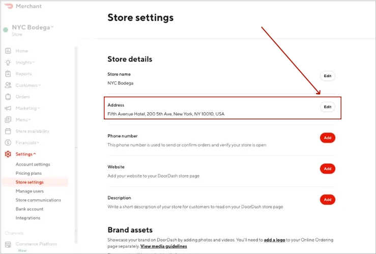 change doordash store location