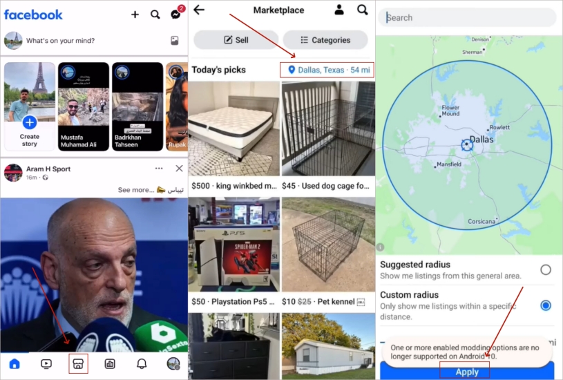 change facebook marketplace location app