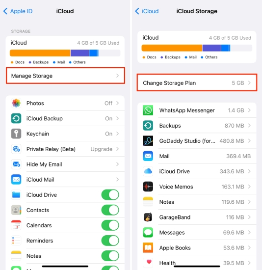 change icloud storage plan