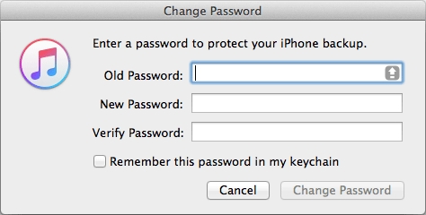 change itunes backup password