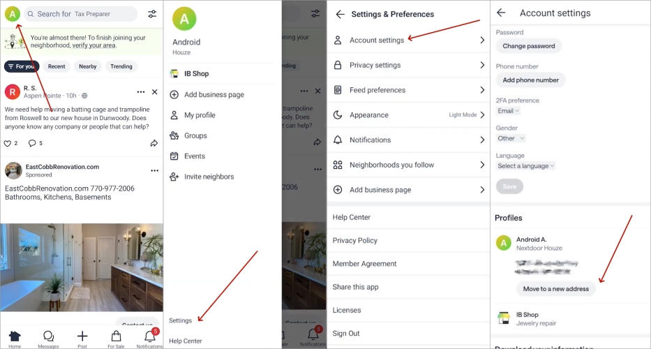 change location nextdoor on phone