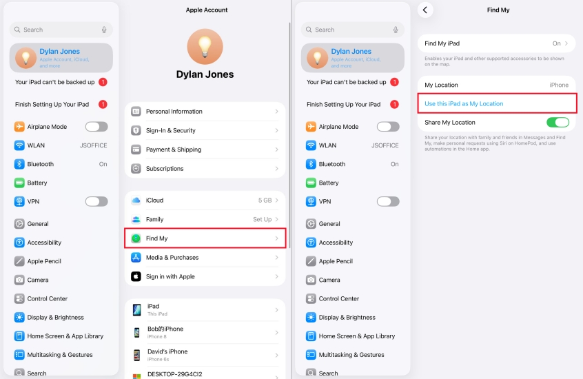 change location on iphone to ipad