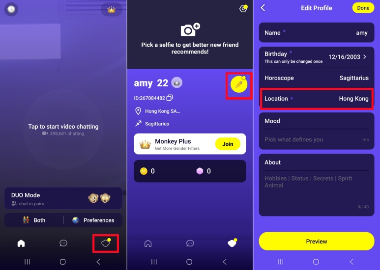 change location on monkey app