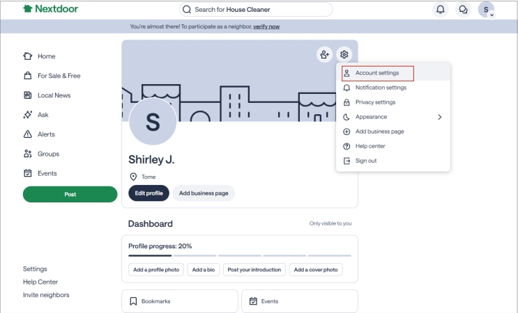 change nextdoor location account settings