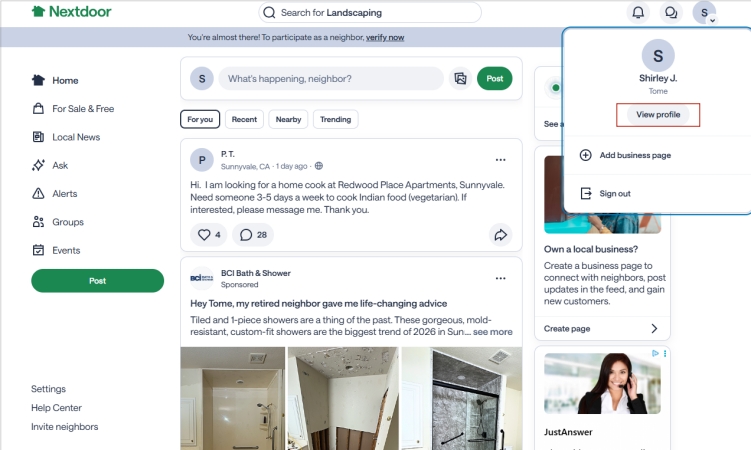change nextdoor location view profile