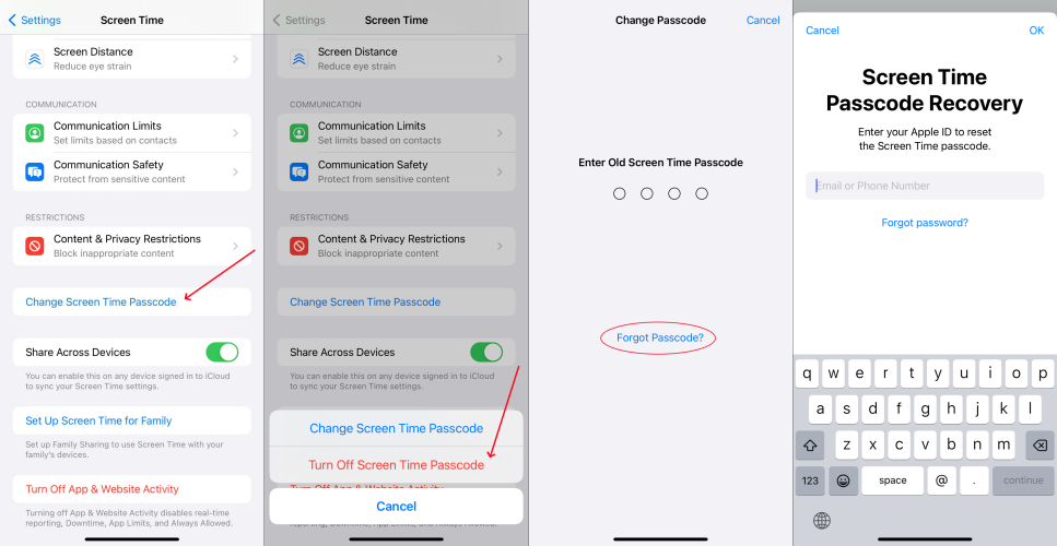 change screen time passcode on iphone
