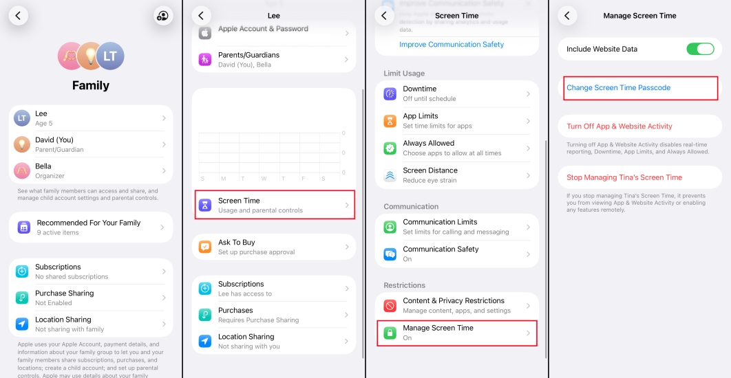 change parental control password in family settings