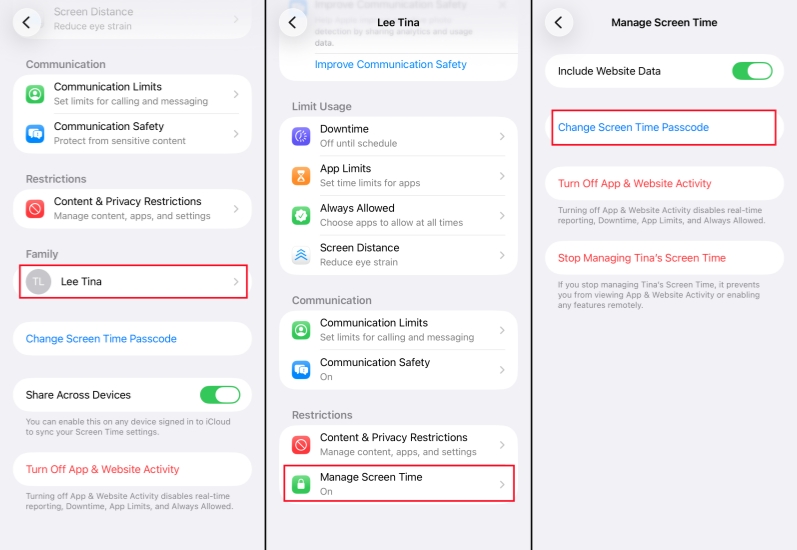 change parental control password in screen time settings iphone