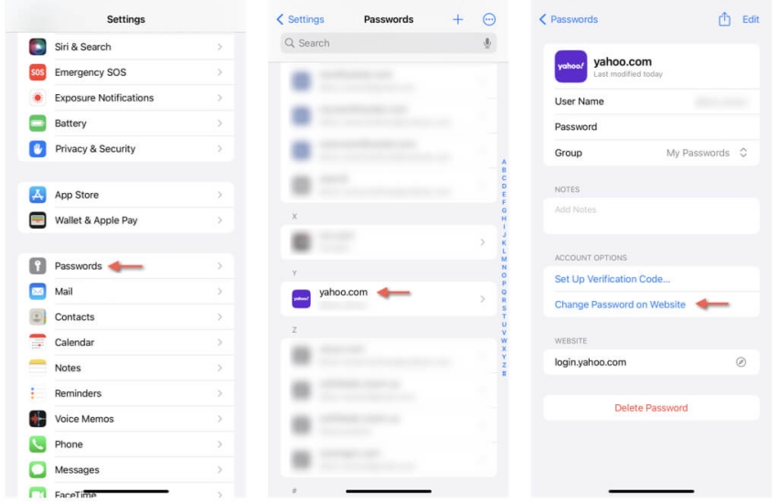 how to change email password on iphone settings