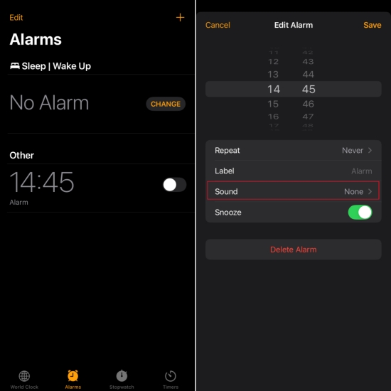 check alarm clock sound