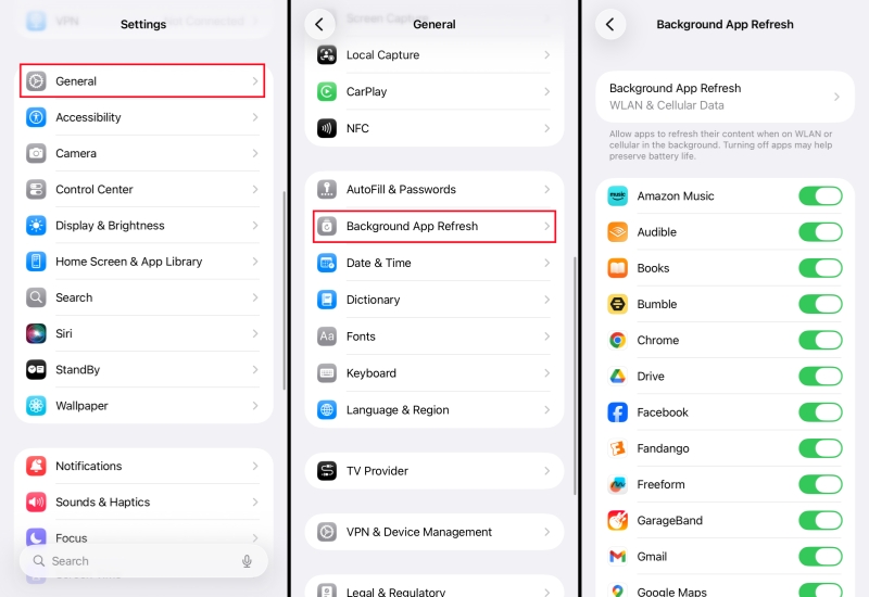 check background app refresh on iphone