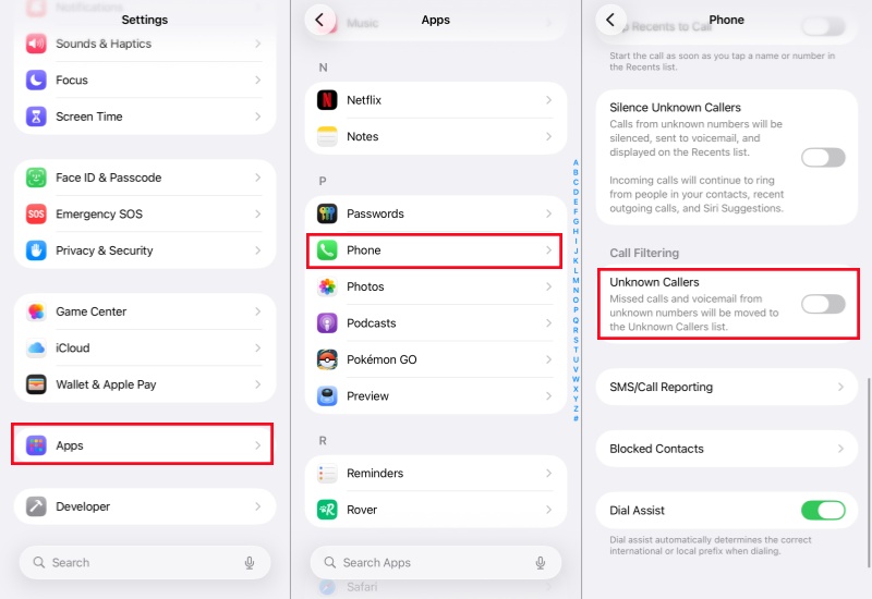 check filtering settings