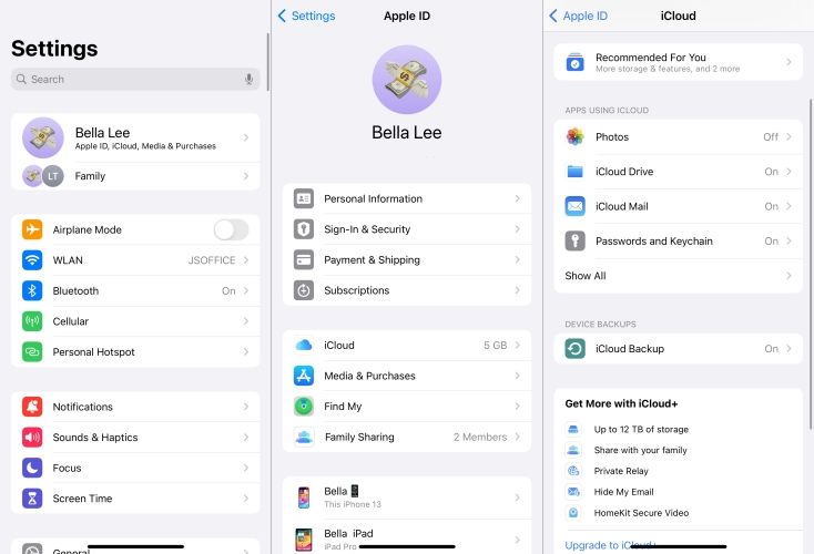 check icloud settings on iphone