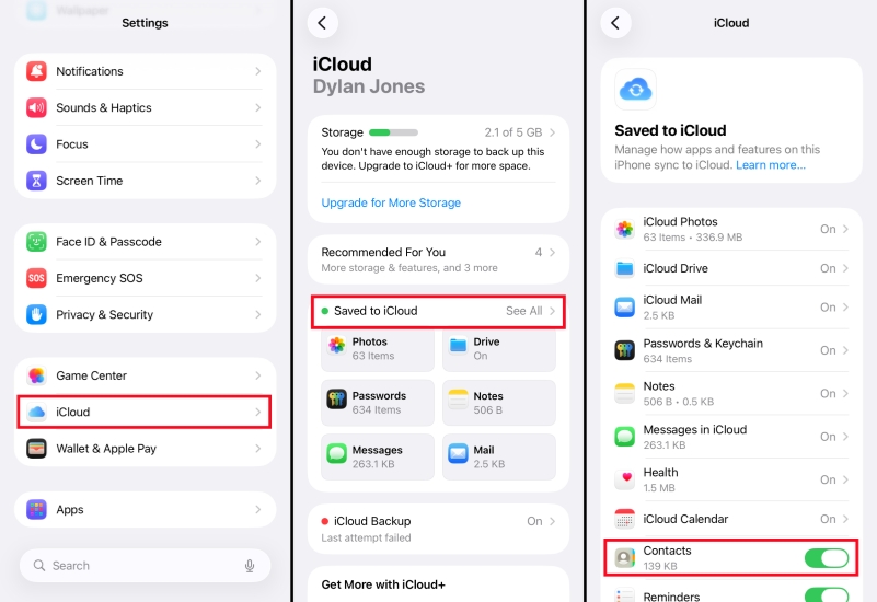 resync icloud contacts