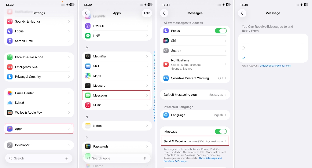 check imessage send and receive setting