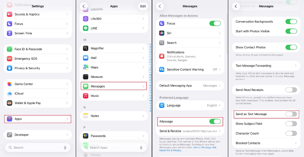 check imessage settings on iphone