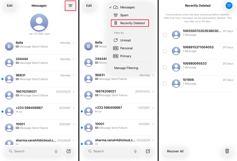 check recently deleted messages on iphone