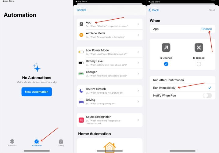 choose iphone app on shortcuts
