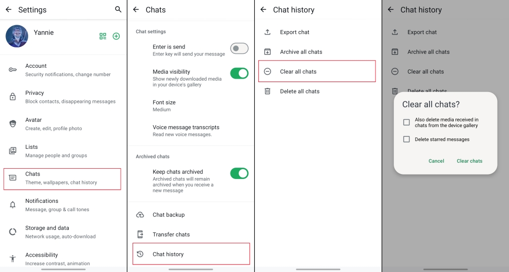 clear all chat in whatsapp on anndroid