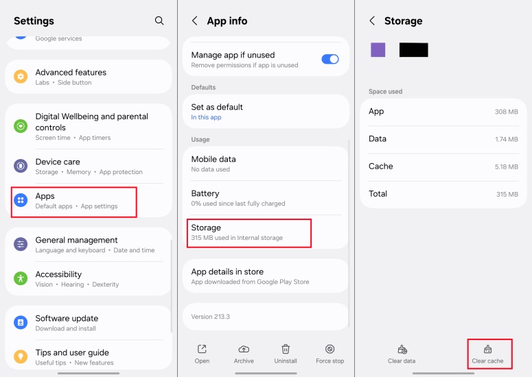 clear app cache on android phone