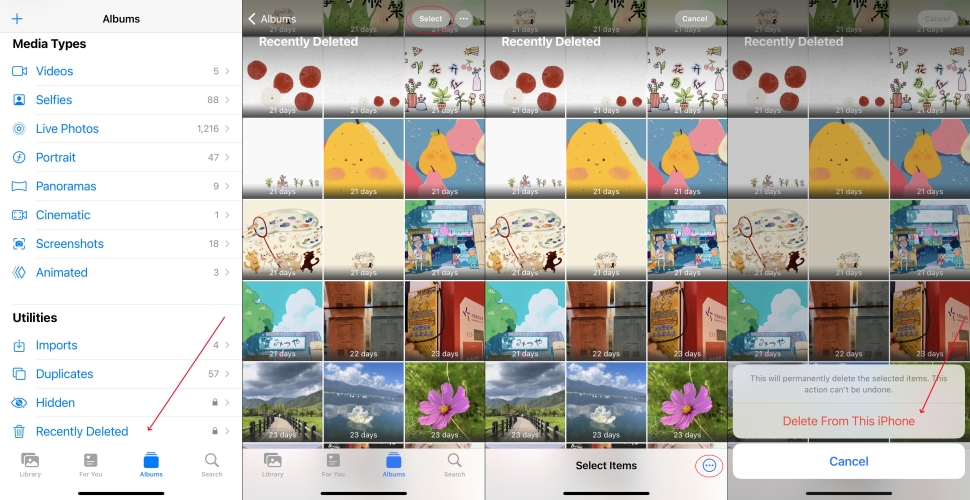 clear recently deleted album in photos