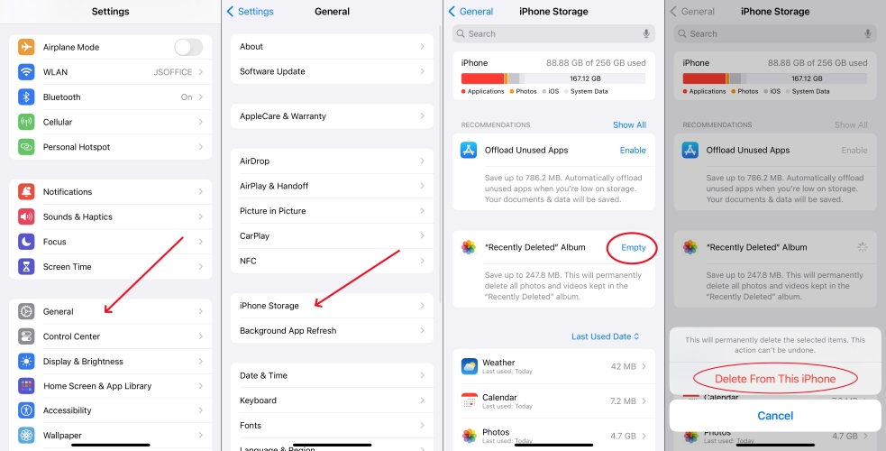 clear recently deleted album in settings