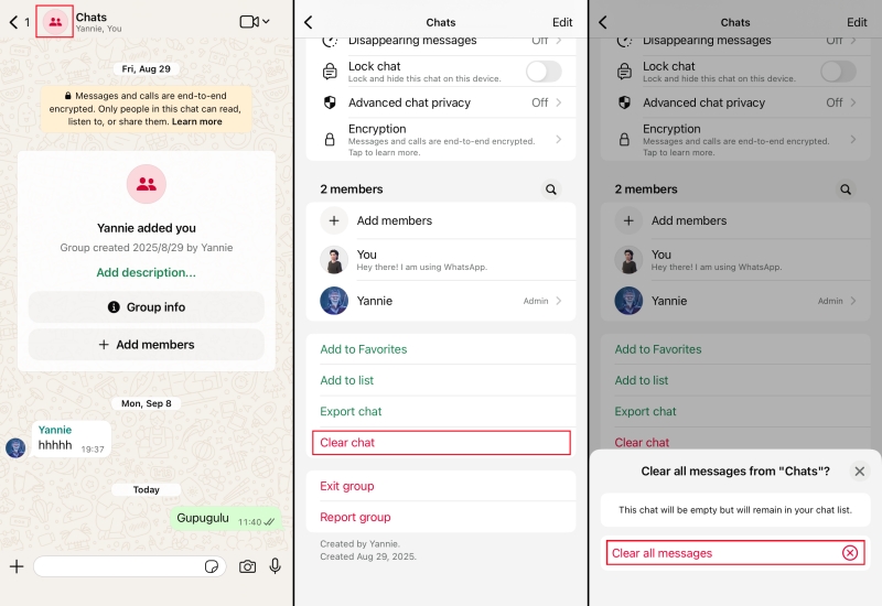 clear whatsapp chat on iphone