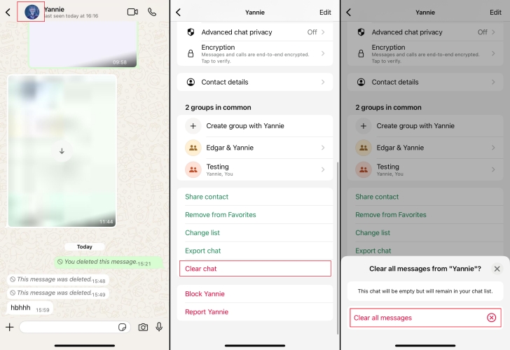 clear whatsapp chats on iphone