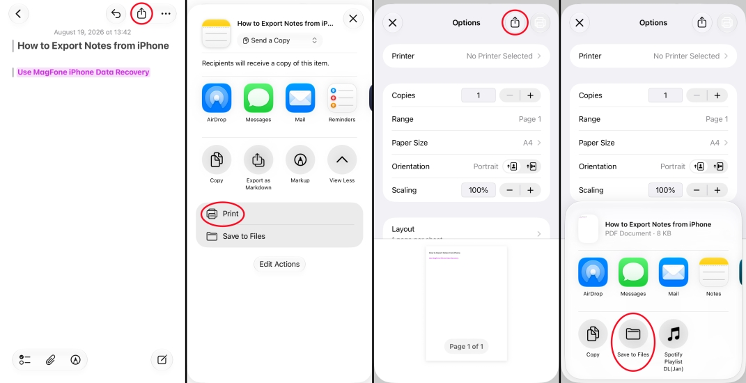 convert iphone notes to pdf via print