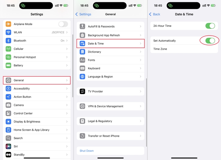 correct date and time on iphone