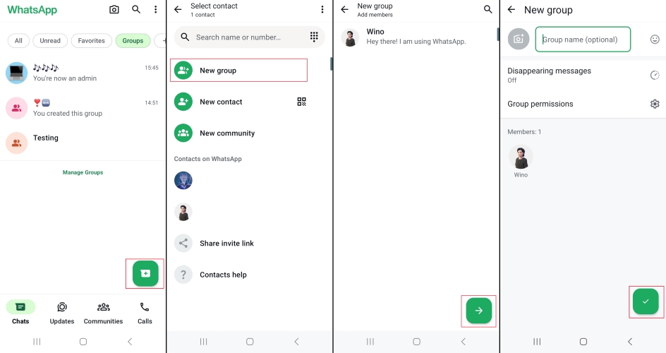 create a whatsapp group on android