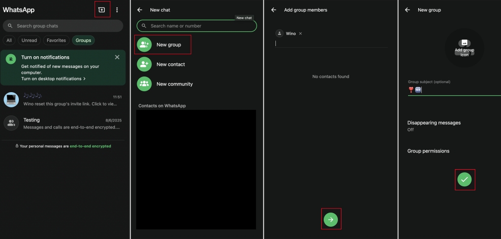 create a whatsapp group on web