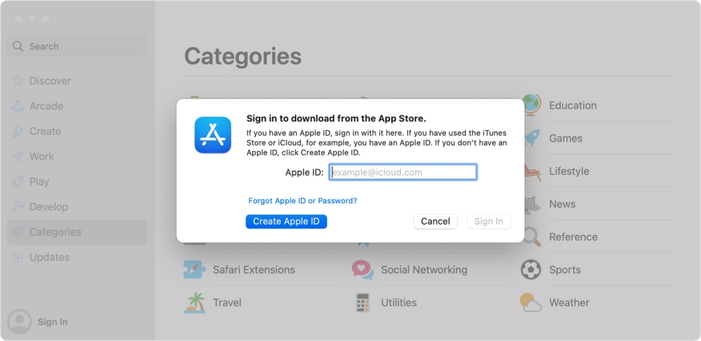 create an apple id in the app store