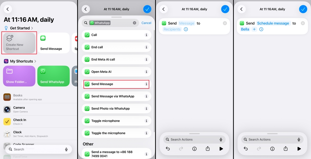 schedule whatsapp messages on iphone using shortcuts