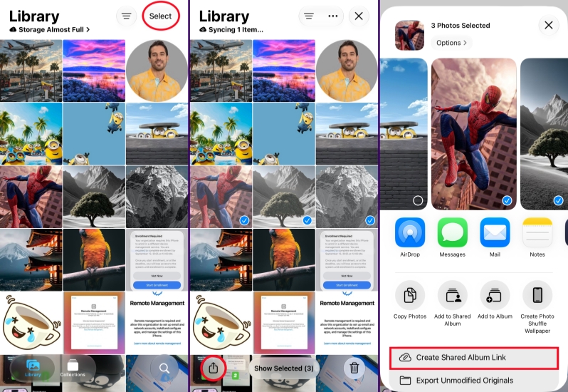 create shared album link on iphone