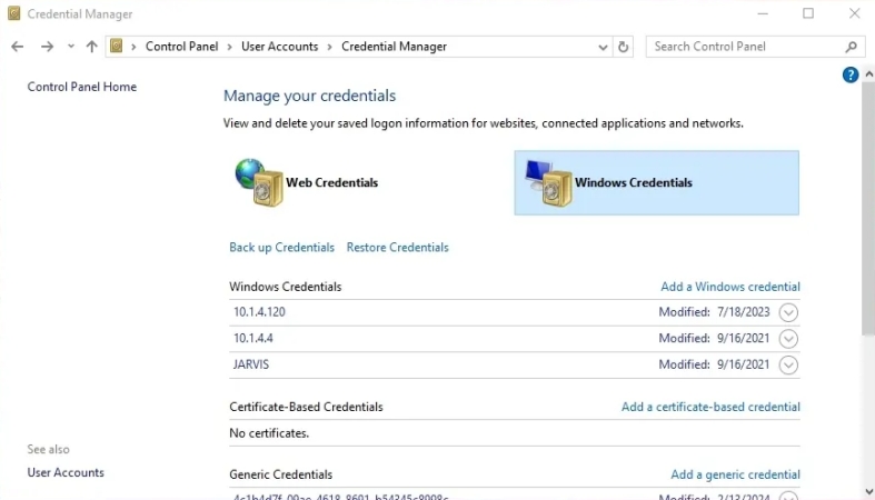 itunes backup password in credential manager